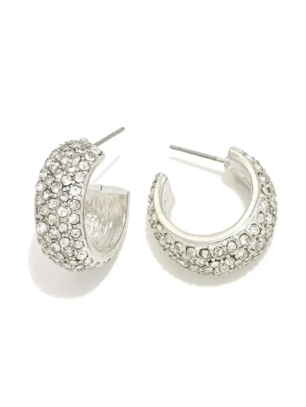 Silver Rhinestone Huggie Hoop Earrings Chunky Sparkle Statement